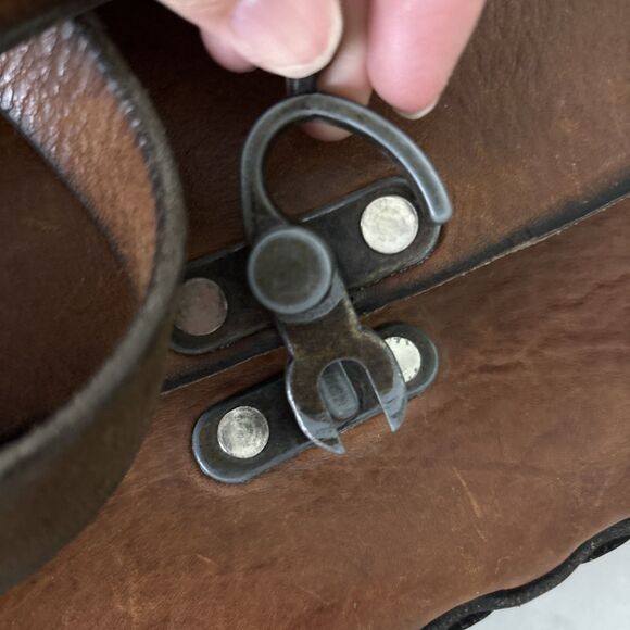 VTG Boho Thick Leather Latch Handmade Saddle Bag 70s Crossbody Purse - Picture 15 of 16